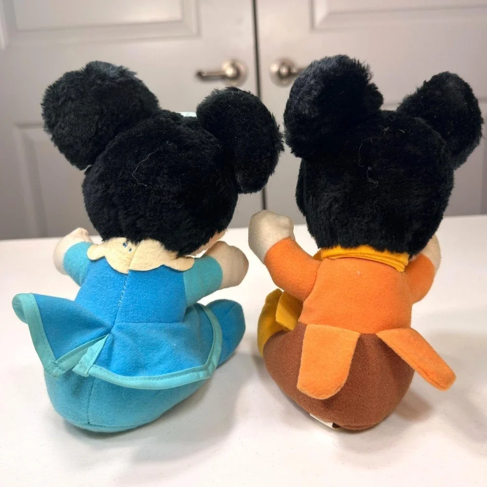 1983 Vintage Disney Mickey & Minnie Mouse Christmas Carol Plush Set Korea Rare